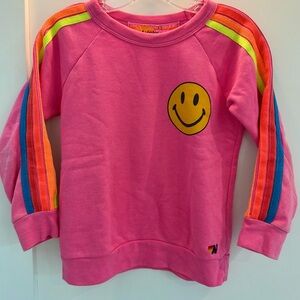Aviator Nation Smiley 5-Stripe Sweatshirt in Neon Pink.